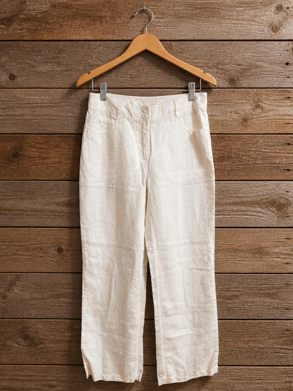 Eileen Fisher Organic Linen Wide Leg Crop Pants Cream Minimalist Coastal Grandma